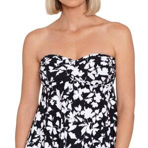 Swim Solution Tankini Plus Size 14 Black White Abstract Flowers NWT $72